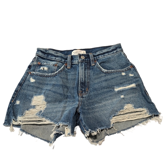Abercrombie & Fitch Blue Jean Shorts Distressed High-Waisted (New) - Picture 2 of 5